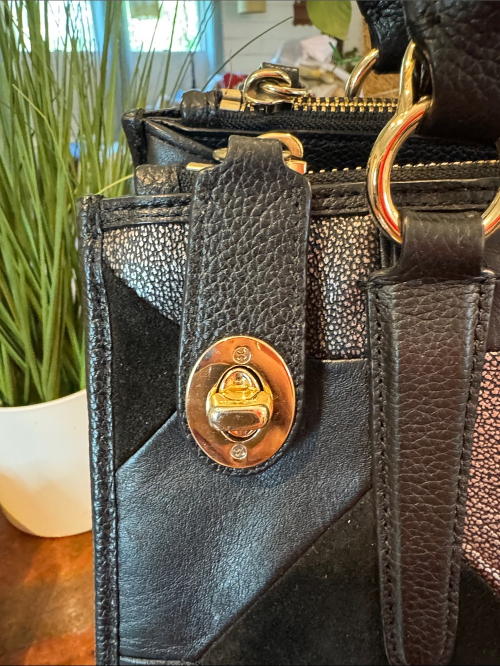 Coach Black Patchwork Leather & Suede Satchel - Picture 3 of 16